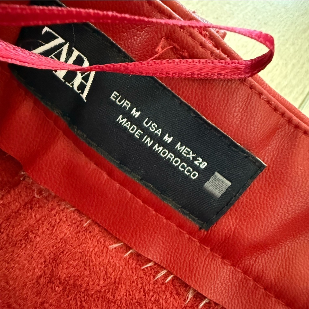 Zara Faux Leather A-Line Flare Red Midi Skirt Women’s Size Medium - Picture 5 of 10
